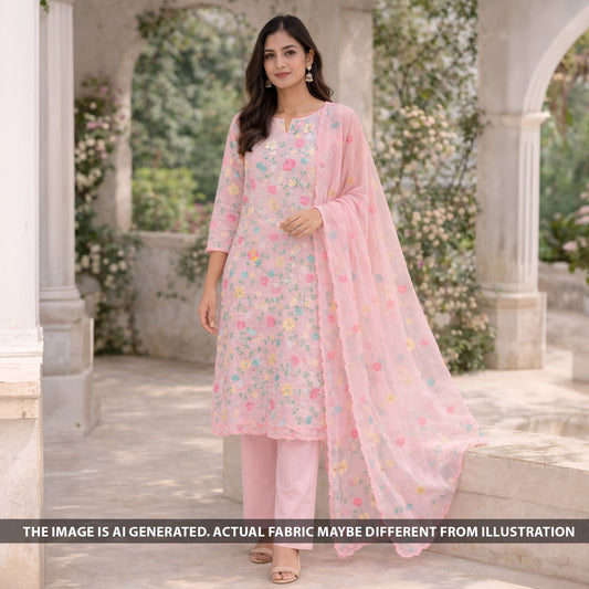 Thread Embroidered Cotton Fabric - F6037