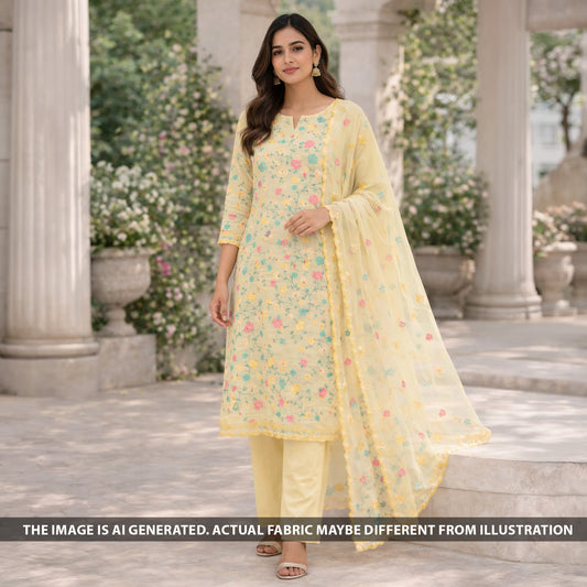 Thread Embroidered Cotton Fabric - F6038