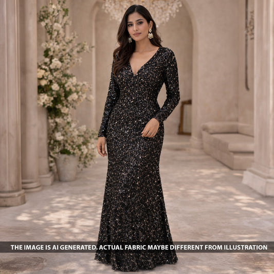 Sequins Embroidered Lycra Net Fabric - F6042