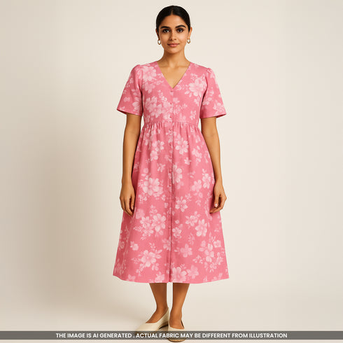 Floral Print Rayon Cotton Fabric- F4499