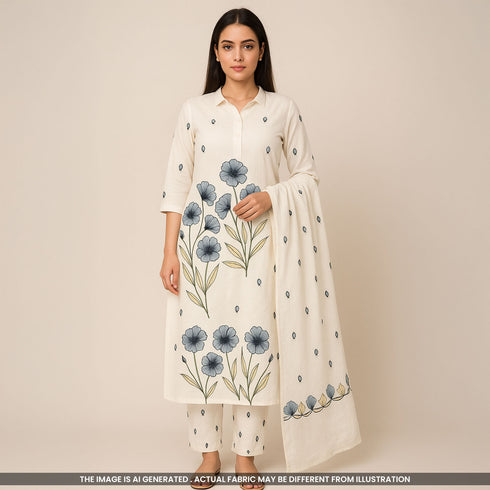 Thread Embroidered Cambric Cotton Fabric-F3771