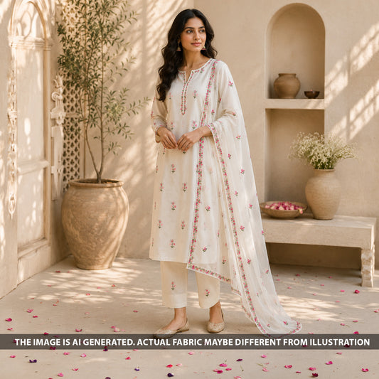Thread Sequins Embroidered Mul Chanderi Fabric Fabric - F6601