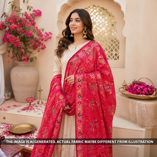 Zari Work Bandhani Dola Silk Dupatta - D2367
