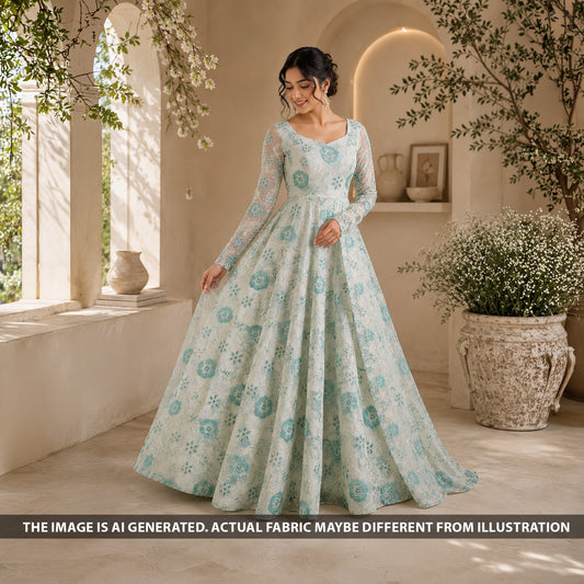 Embroidered Applique Work Mul Chanderi Fabric - F6635