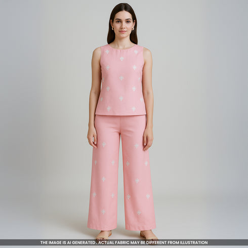 Thread Sequins Embroidered Cambric Cotton Fabric- F3896