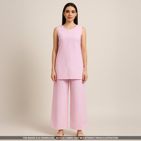 Thread Sequins Embroidered Cambric Cotton Fabric- F3898