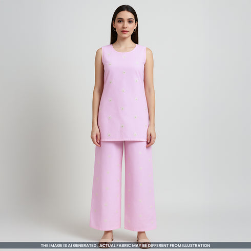 Thread Sequins Embroidered Cambric Cotton Fabric- F3899