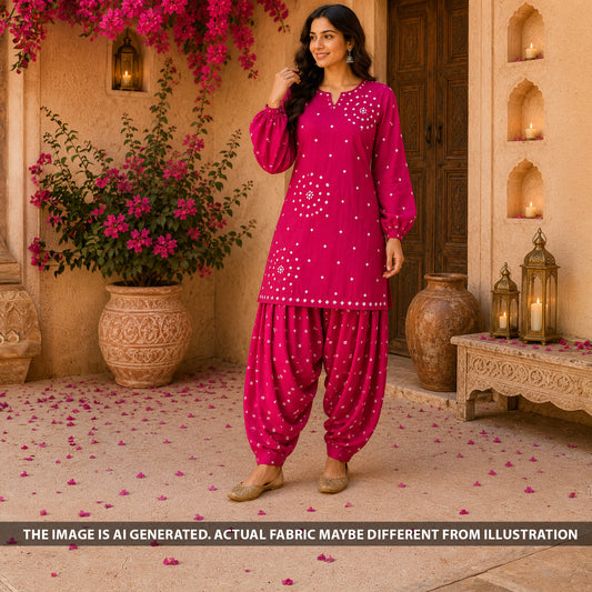 Bandhani Print Modal Satin Fabric - F6652