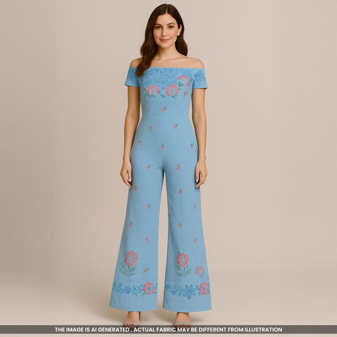 Thread Sequins Embroidered Denim Cotton Fabric- F3946