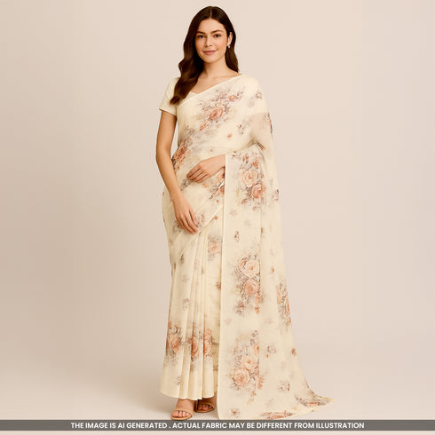 Floral Printed Viscose Organza Fabric- F3939