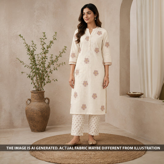 Thread Sequins Embroidered Mul Chanderi Fabric - F6669