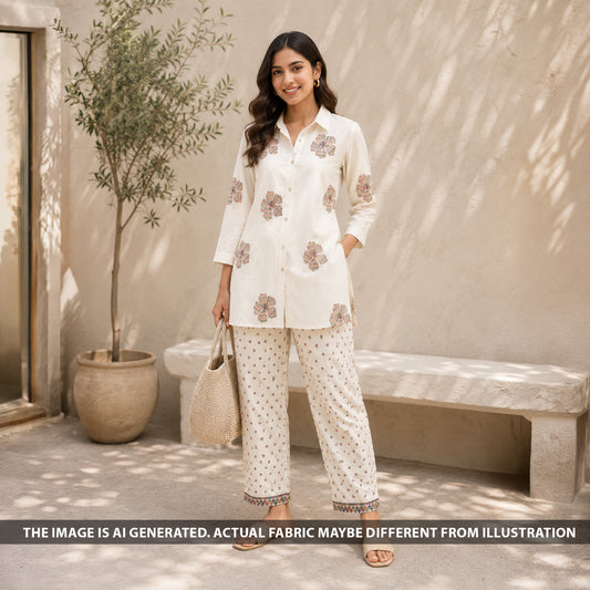 Thread Sequins Embroidered Mul Chanderi Fabric - F6672
