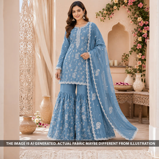 Self Jacqurad Thread Embroidered Cambric Cotton Fabric - F6665