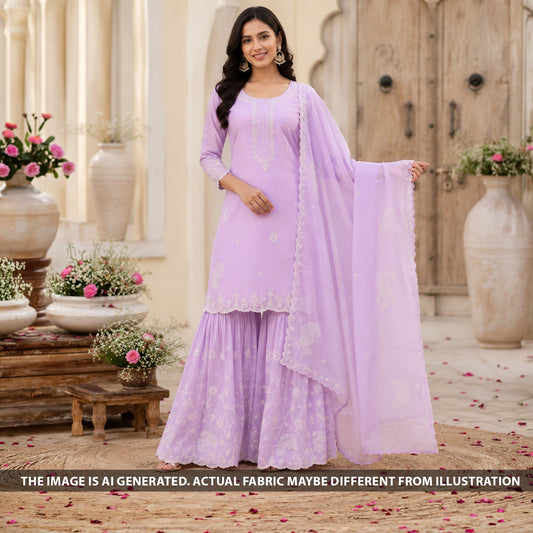 Self Jacqurad Thread Embroidered Cambric Cotton Fabric - F6673