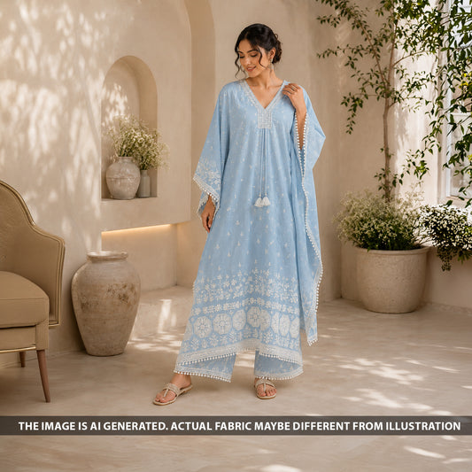Thread Embroidered Lace Work Muslin Silk Fabric - F6675