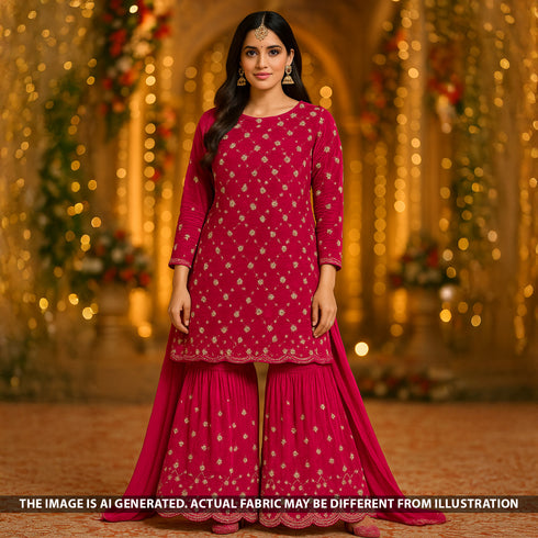 Zari Sequins Embroidered Wrinkled Velvet Fabric - F5239