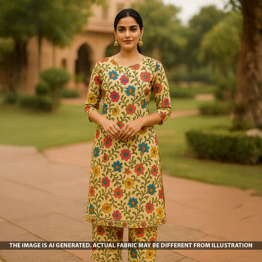 Digital Print Cut Dana Zari Sequins Pearl Work Tussar Silk Fabric - F5250