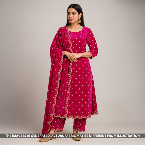 Zari Sequins Embroidered Wrinkled Velvet Fabric - F5263