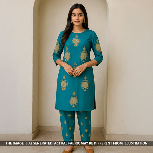 Zari Sequins Thread Work Viscose Crepe Fabric - F5274