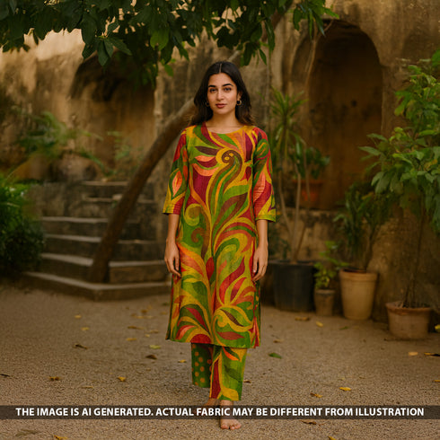 Digital Print Gajji Silk Fabric - F5289