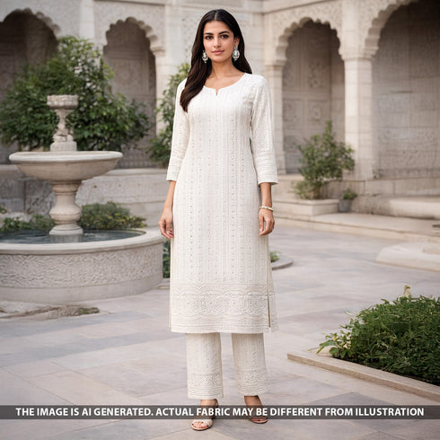 Dyeable Thread Sequins Embroidered Georgette Fabric - F5297