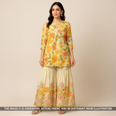 Digital Print Zari Sequins Embroidered Shimmer Tissue Fabric - F5293