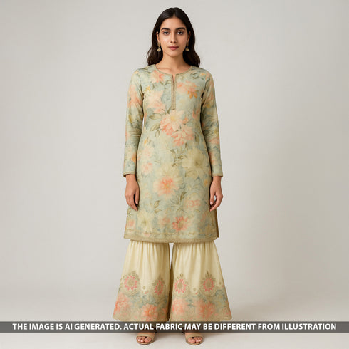 Digital Print Zari Sequins Embroidered Shimmer Tissue Fabric - F5294