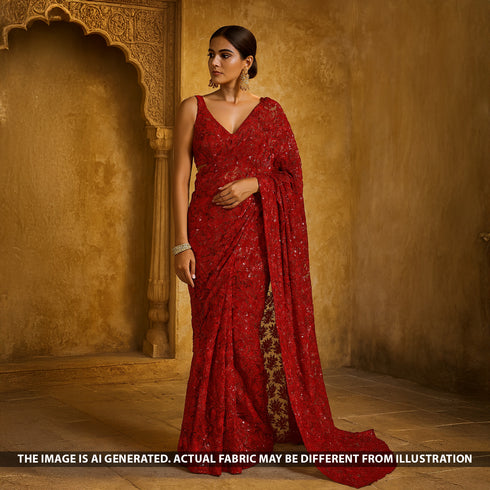 Thread Sequins Embroidered Net Fabric - F5306