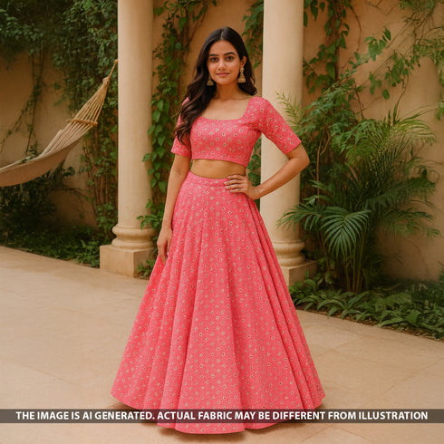 Thread Embroidered Mirror Wok Georgette Fabric - F5328