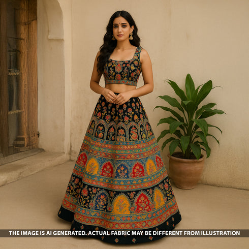 Zari Sequins Embroidered Crepe Fabric - F5329