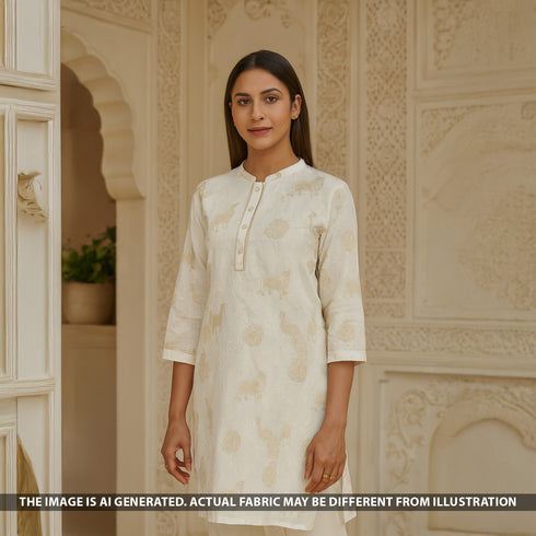 Zari Thread Embroidered Pure Chanderi Silk Fabric - F5323