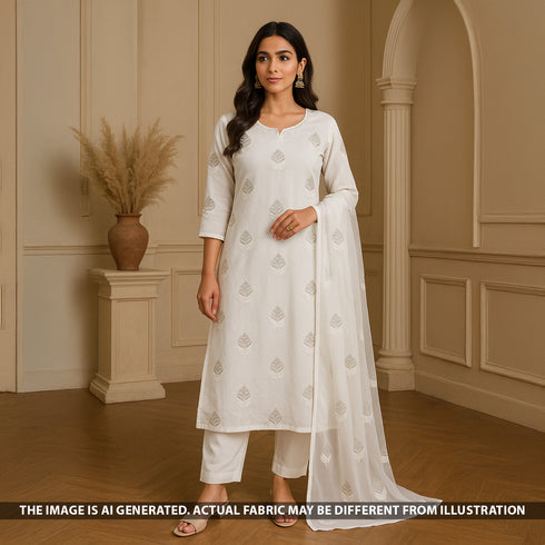 Dyeable Cut Dana Thread Work Chinnon Chiffon Fabric-F5070