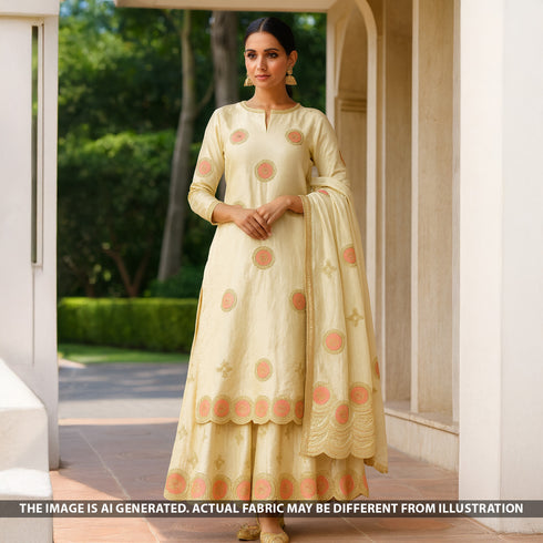 Dyeable Zari Patch Work Shimmer Tissue Fabric - F5092