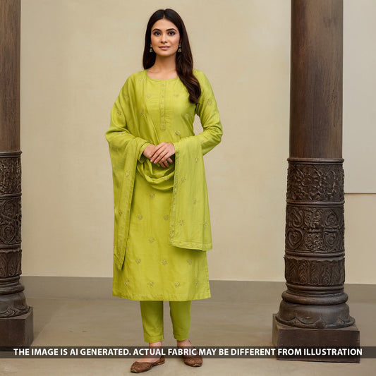 Thread Sequins Embroidered Cotton Silk Fabric - F5098