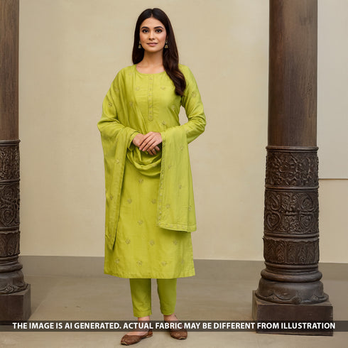 Thread Sequins Embroidered Cotton Silk Fabric - F5098