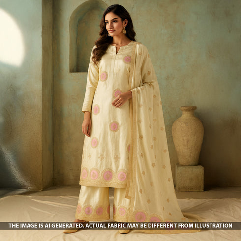 Dyeable Zari Patch Work Shimmer Tissue Fabric - F5093