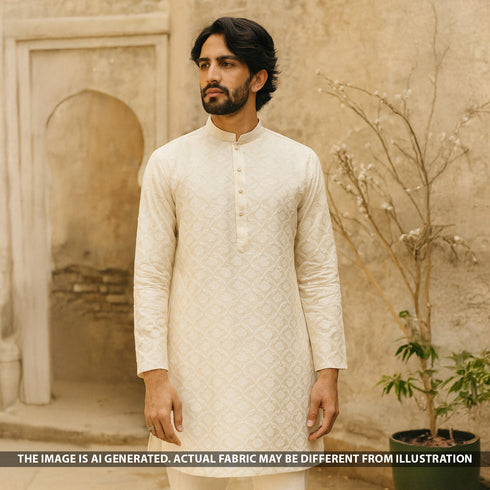 Thread Embroidered Monga Silk Fabric - F5102