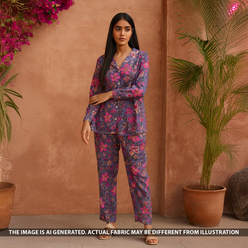 Digital Print Upada Silk Fabric - F5136