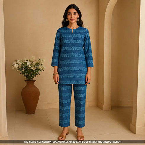 Thread Embroidered Sequins Work Monga Silk Fabric-F5041