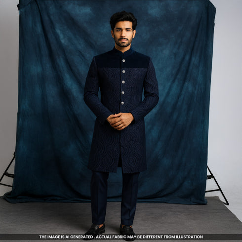 Zari Sequins Embroidered Velvet Fabric-F5044