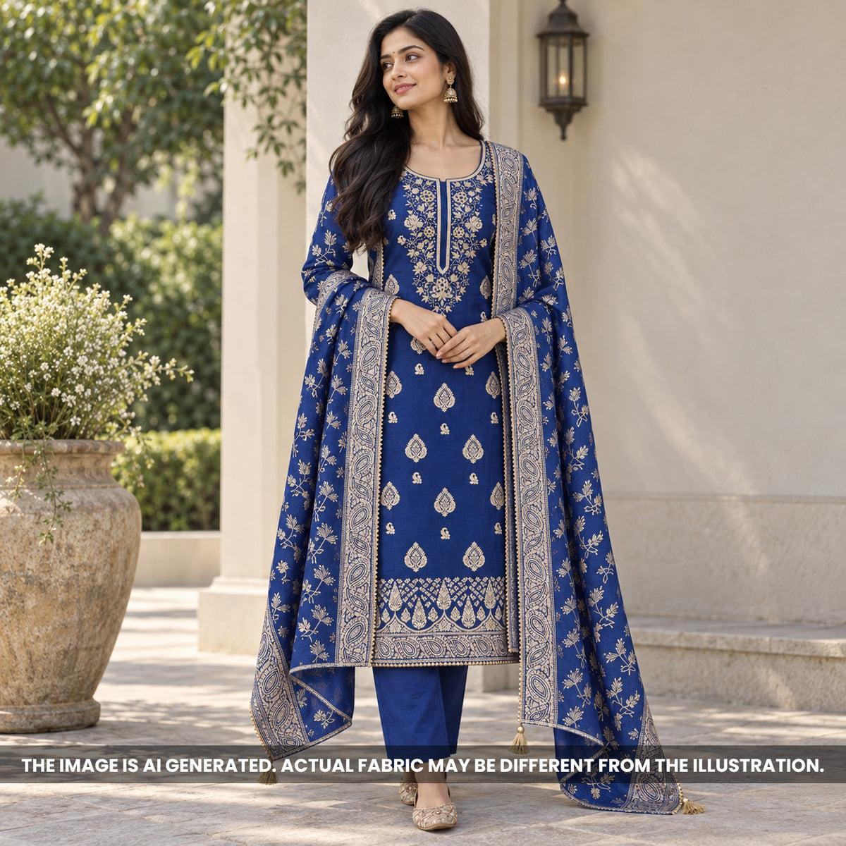 Royal Blue Dola Silk Unstitched Suit Set - US27