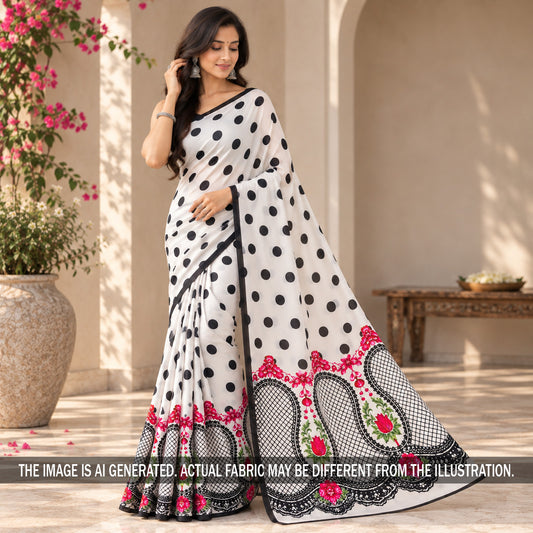 Printed Polka Dot Crepe Satin Fabric - F7450