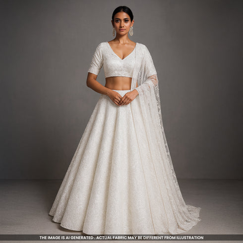 Cutdana Thread Sequins Embroidered Net Fabric- F4851