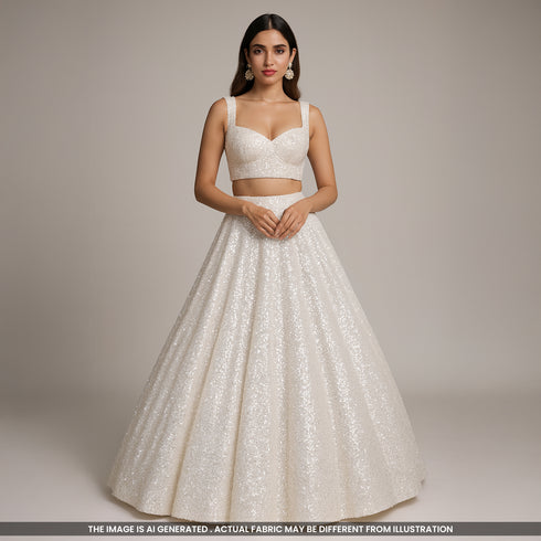 Cutdana Pearl Sequins Embroidered Net Fabric- F4852