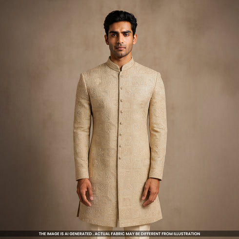 Thread Sequins Embroidered Satin Silk Fabric- F4853