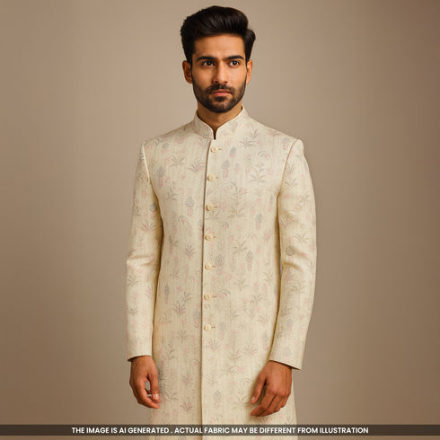 Thread Sequins Embroidered Satin Silk Fabric- F4854