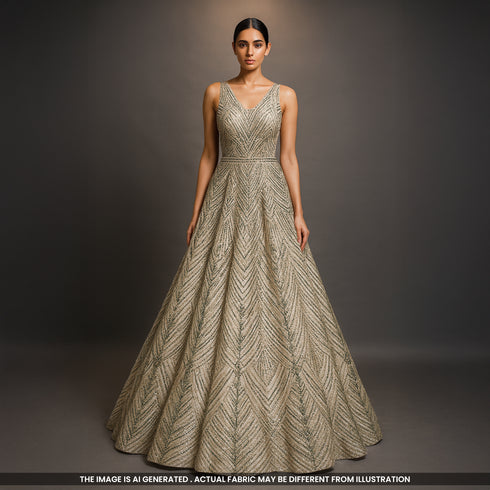 Cutdana Pearl Sequins Embroidered Net Fabric- F4856