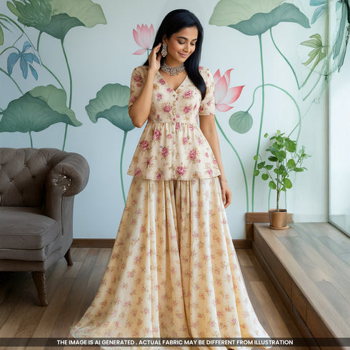 Digital Print Mul Chanderi Fabric- F4858