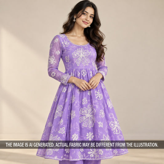 Thread Embroidered Mul Chanderi Fabric - F7471