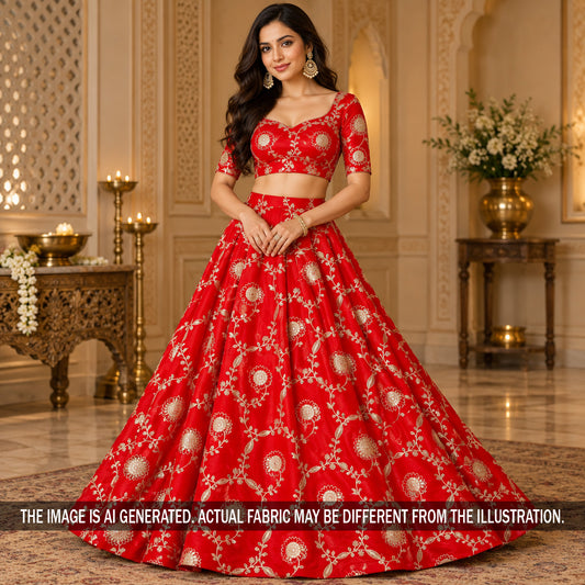 Zari Gota Patti Embroidered Upada Silk Fabric - F7487